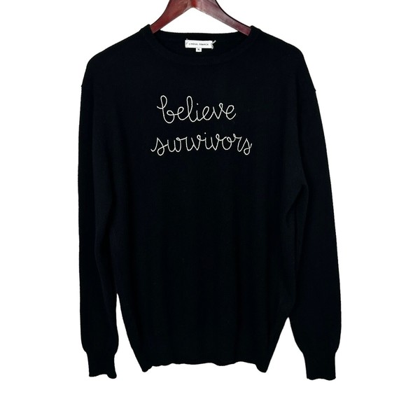 Lingua Franca Sweaters - Lingua Franca Black 100% Cashmere Crewneck Sweater 'believe Survivors' Size XL